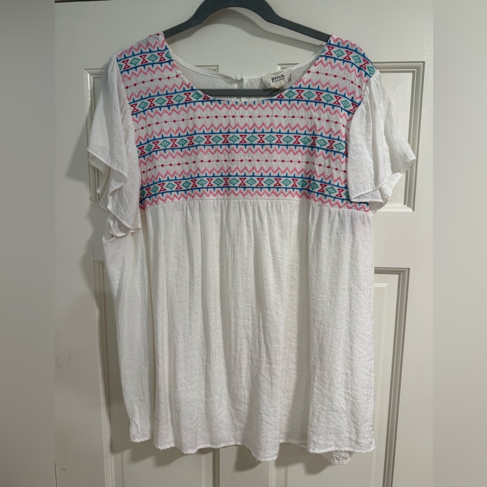 Blu Pepper White and Pink Smocked Short Sleeve Blouse